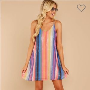 Shimmering sequin pink stripe mini dress